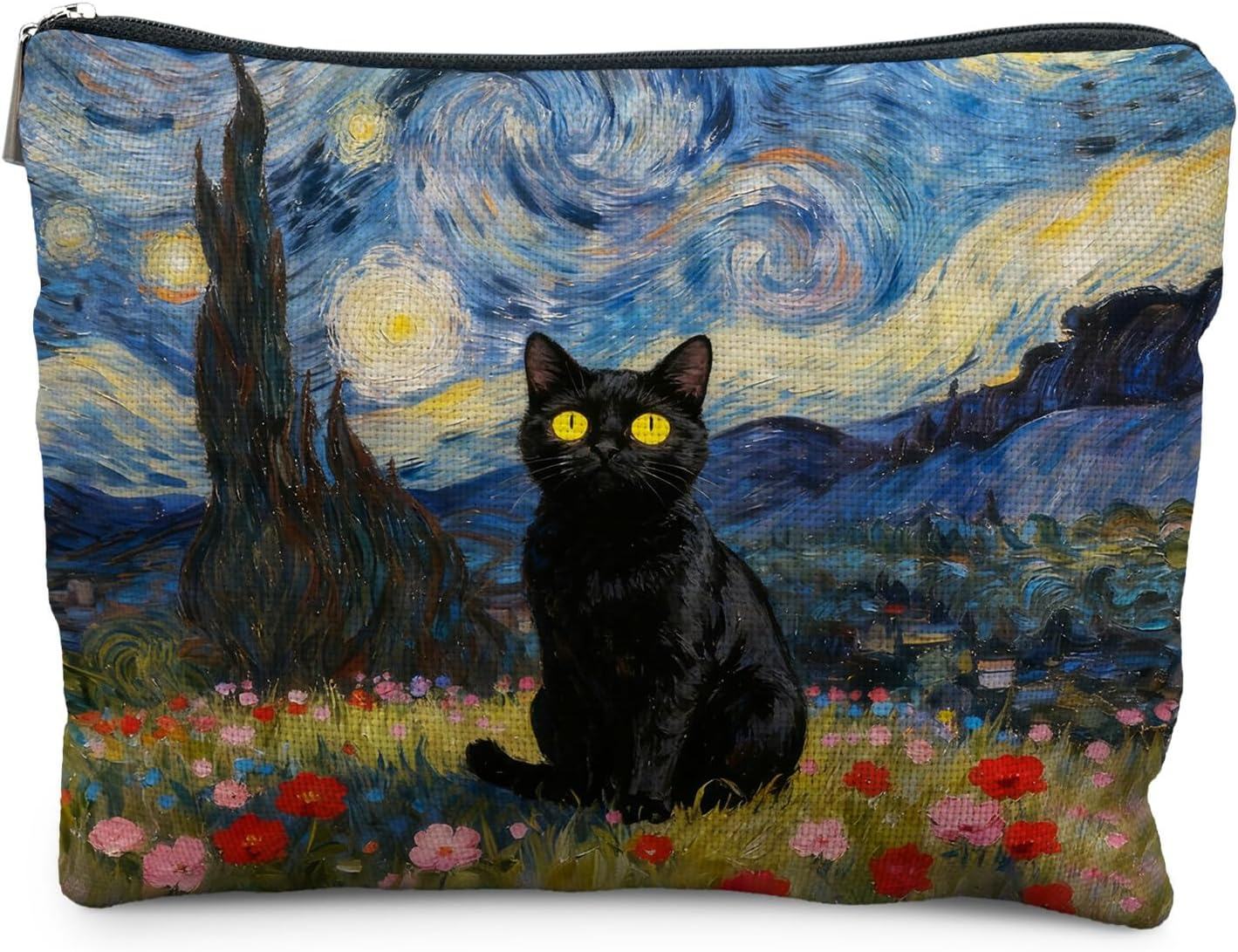 Black Cat Starry Night Makeup Bag Pouch